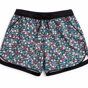 Lands’ End Floral Swim Shorts Size 18W Black Blue Red Tummy Control Swim Bottoms